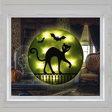 Northlight 13.75" Lighted Black Cat Halloween Window Silhouette