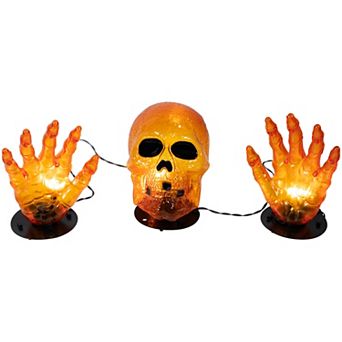 Northlight Light-Up Orange Skull & Hands Outdoor Halloween Floor Decor