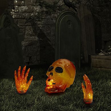 Northlight Light-Up Orange Skull & Hands Outdoor Halloween Floor Decor
