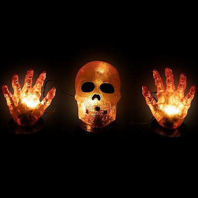 Northlight Light-Up Orange Skull & Hands Outdoor Halloween Floor Decor