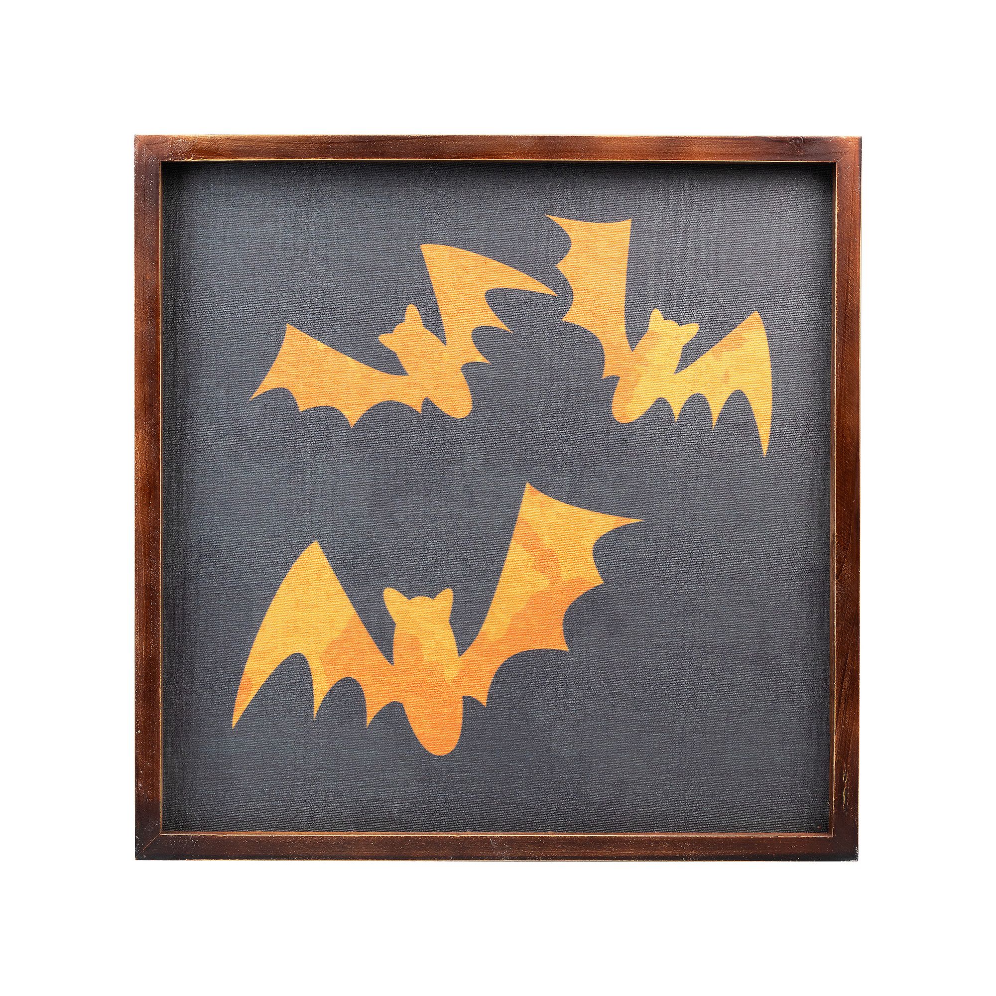 Northlight 15.75 Framed Halloween Wall Decor with Orange Bat Silhouettes