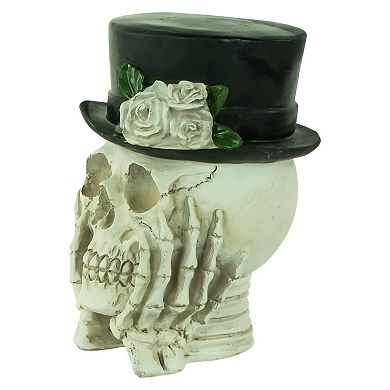 Northlight Skull with Top Hat and Roses Halloween Table Decor