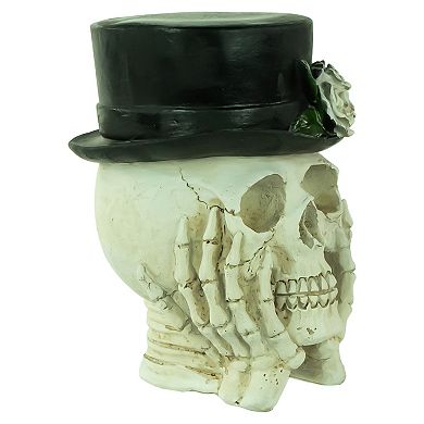 Northlight Skull with Top Hat and Roses Halloween Table Decor