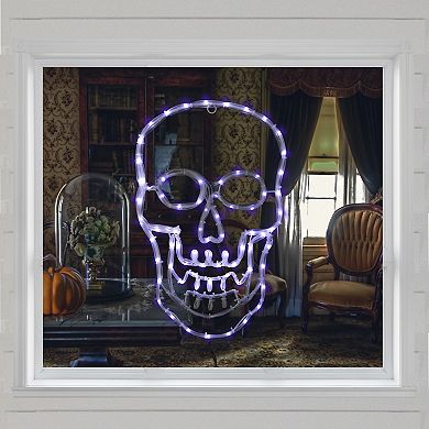 Northlight 18-in. White Skull 4 Function LED Lighted Halloween Window ...