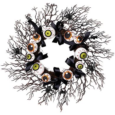 Northlight Eyeballs Spiders Halloween Twig Wreath