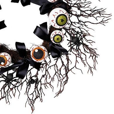 Northlight Eyeballs Spiders Halloween Twig Wreath