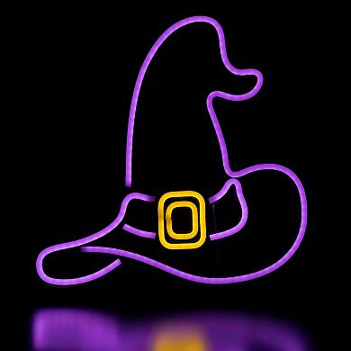 Northlight 15-in. Purple LED Lighted Neon Style Witch Hat Halloween Window Silhouette