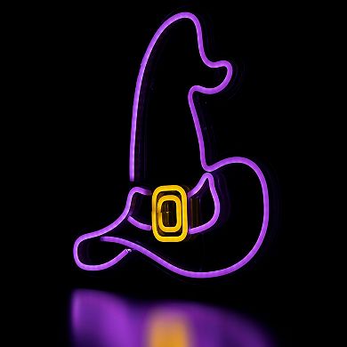 Northlight 15-in. Purple LED Lighted Neon Style Witch Hat Halloween Window Silhouette