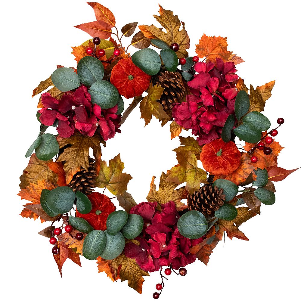 Northlight Burgundy Fall Harvest Artificial Leaves Wreath