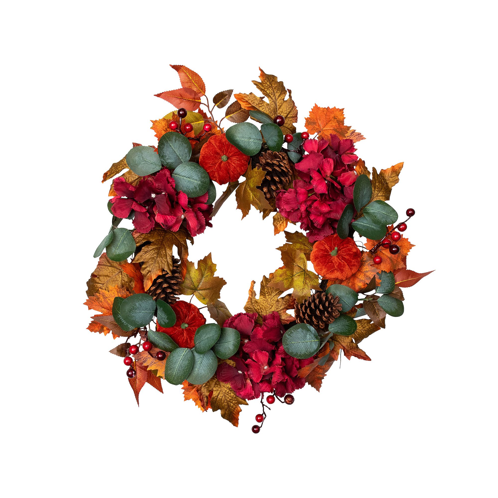 Northlight Burgundy Fall Harvest Artificial Leaves Wreath, Orange