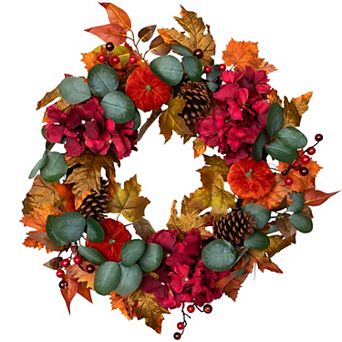 Northlight Burgundy Fall Harvest Artificial Leaves Wreath
