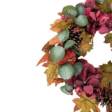 Northlight Burgundy Fall Harvest Artificial Leaves Wreath