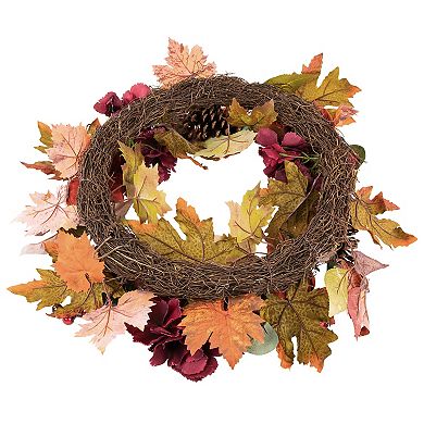 Northlight Burgundy Fall Harvest Artificial Leaves Wreath