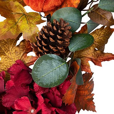 Northlight Burgundy Fall Harvest Artificial Leaves Wreath