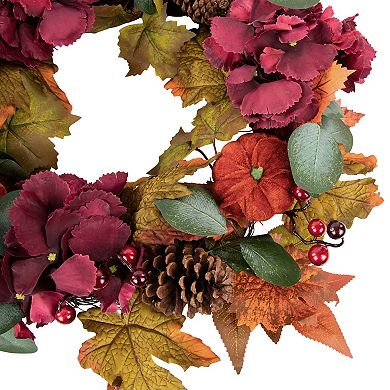 Northlight Burgundy Fall Harvest Artificial Leaves Wreath