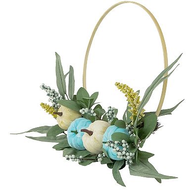Northlight Blue Pumpkins and Foliage Thanksgiving Artificial Half Wreath 18-in.