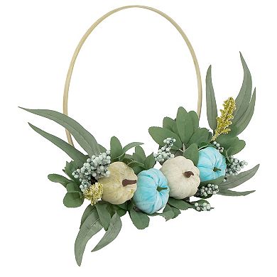 Northlight Blue Pumpkins and Foliage Thanksgiving Artificial Half Wreath 18-in.