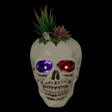 Northlight LED Faux Succulent Halloween Skull Planter Table Decor