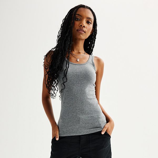 Juniors' SO® Double Scoop Layering Tank Top - Forged Iron (XX LARGE)