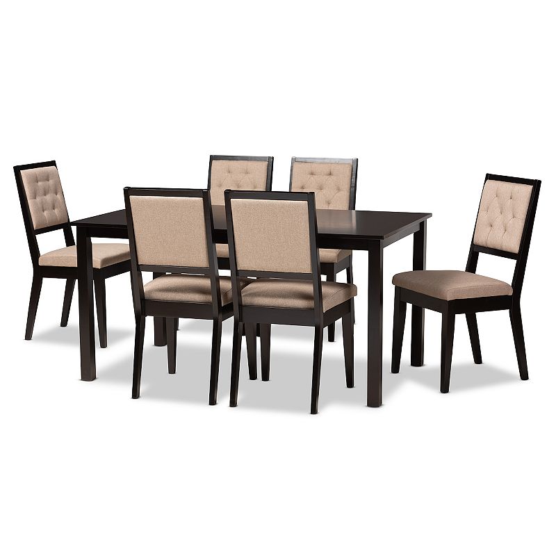 Baxton Studio Suvi Dining Table & Chairs 7-piece Set, Brown