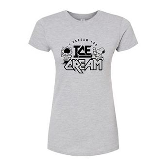 Juniors' Peanuts Charlie Brown & Snoopy Scream Ice Cream Fitted Graphic Tee
