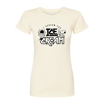 Juniors' Peanuts Charlie Brown & Snoopy Scream Ice Cream Fitted Graphic Tee