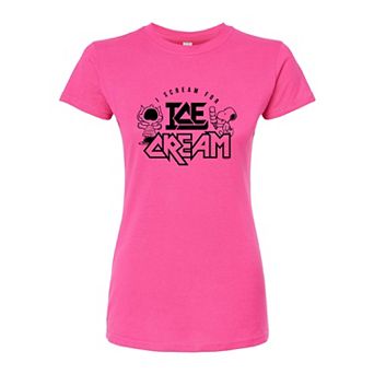 Juniors' Peanuts Charlie Brown & Snoopy Scream Ice Cream Fitted Graphic Tee