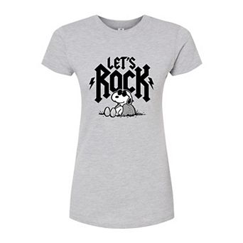 Juniors' Peanuts Charlie Brown & Snoopy Lets Rock Fitted Graphic Tee