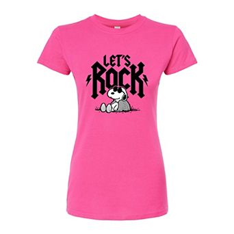 Juniors' Peanuts Charlie Brown & Snoopy Lets Rock Fitted Graphic Tee
