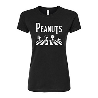 Juniors' Peanuts Charlie Brown & Snoopy Crossing Road Fitted Graphic Tee