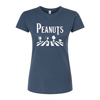 Juniors' Peanuts Charlie Brown & Snoopy Crossing Road Fitted Graphic Tee