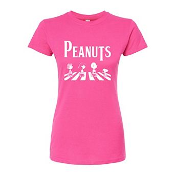 Juniors' Peanuts Charlie Brown & Snoopy Crossing Road Fitted Graphic Tee