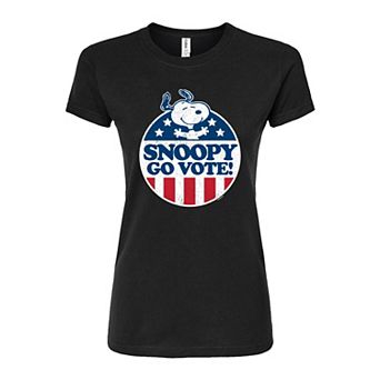 Juniors' Peanuts Charlie Brown & Snoopy Go Vote Fitted Graphic Tee