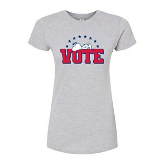 Juniors' Peanuts Charlie Brown & Snoopy Vote Fitted Graphic Tee