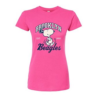 Juniors' Peanuts Charlie Brown & Snoopy Brooklyn Beagles Fitted Graphic Tee