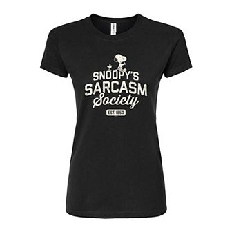 Juniors' Peanuts Charlie Brown & Snoopy Sarcasm Society Fitted Graphic Tee