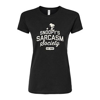 Juniors' Peanuts Charlie Brown & Snoopy Sarcasm Society Fitted Graphic Tee