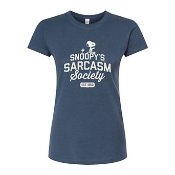 Juniors' Peanuts Charlie Brown & Snoopy Sarcasm Society Fitted Graphic Tee