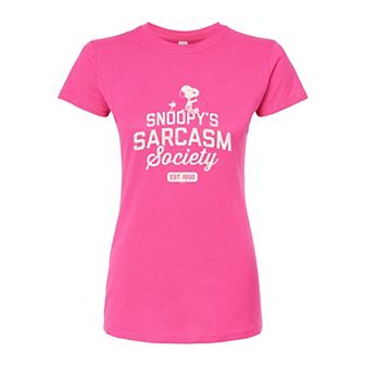 Juniors' Peanuts Charlie Brown & Snoopy Sarcasm Society Fitted Graphic Tee
