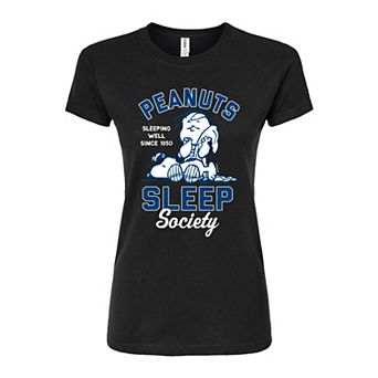 Juniors' Peanuts Charlie Brown & Snoopy Sleep Society Fitted Graphic Tee