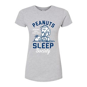 Juniors' Peanuts Charlie Brown & Snoopy Sleep Society Fitted Graphic Tee