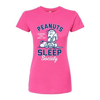 Juniors' Peanuts Charlie Brown & Snoopy Sleep Society Fitted Graphic Tee