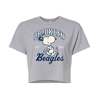 Juniors' Peanuts Charlie Brown & Snoopy Brooklyn Beagles Cropped Graphic Tee