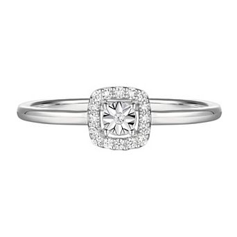 MASTERPIECE Sterling Silver 1/10 Carat T.W. Diamond Halo Ring