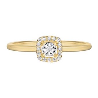 MASTERPIECE 14k Gold Over Silver 1/10 Carat T.W. Diamond Halo Ring