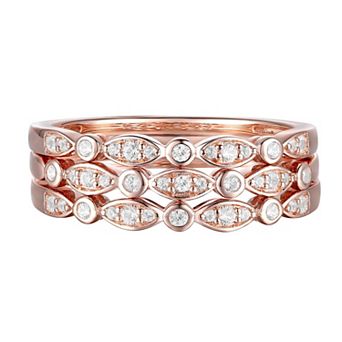 14k Rose Gold Over Silver 1/4 Carat T.W. Diamond Stack Ring Set
