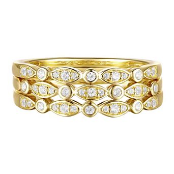 MASTERPIECE 14k Gold Over Silver 1/4 Carat T.W. Diamond Stack Ring Set