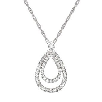 MASTERPIECE Sterling Silver 3/8 Carat T.W. Diamond Double Teardrop Pendant Necklace