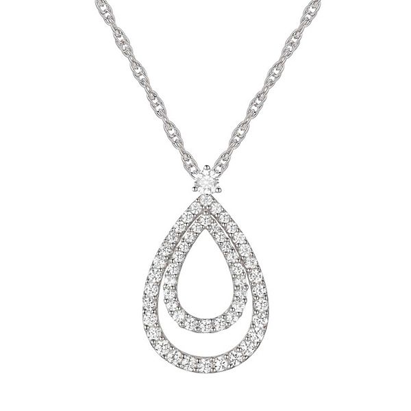Sterling Silver 3/8 Carat T.W. Diamond Double Teardrop Pendant Necklace