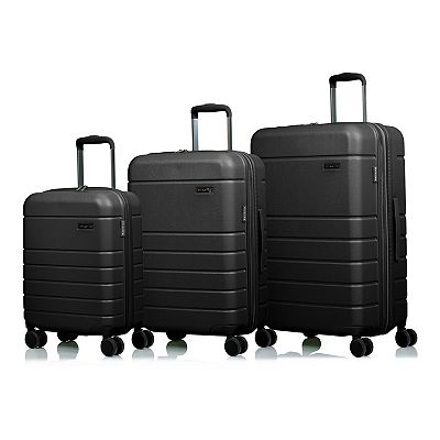 Champs 3 Piece Linen Hardside Luggage Set Black